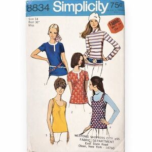 Vintage 1970s Simplicity 8834 Blouse Sewing Pattern Misses 14 Uncut